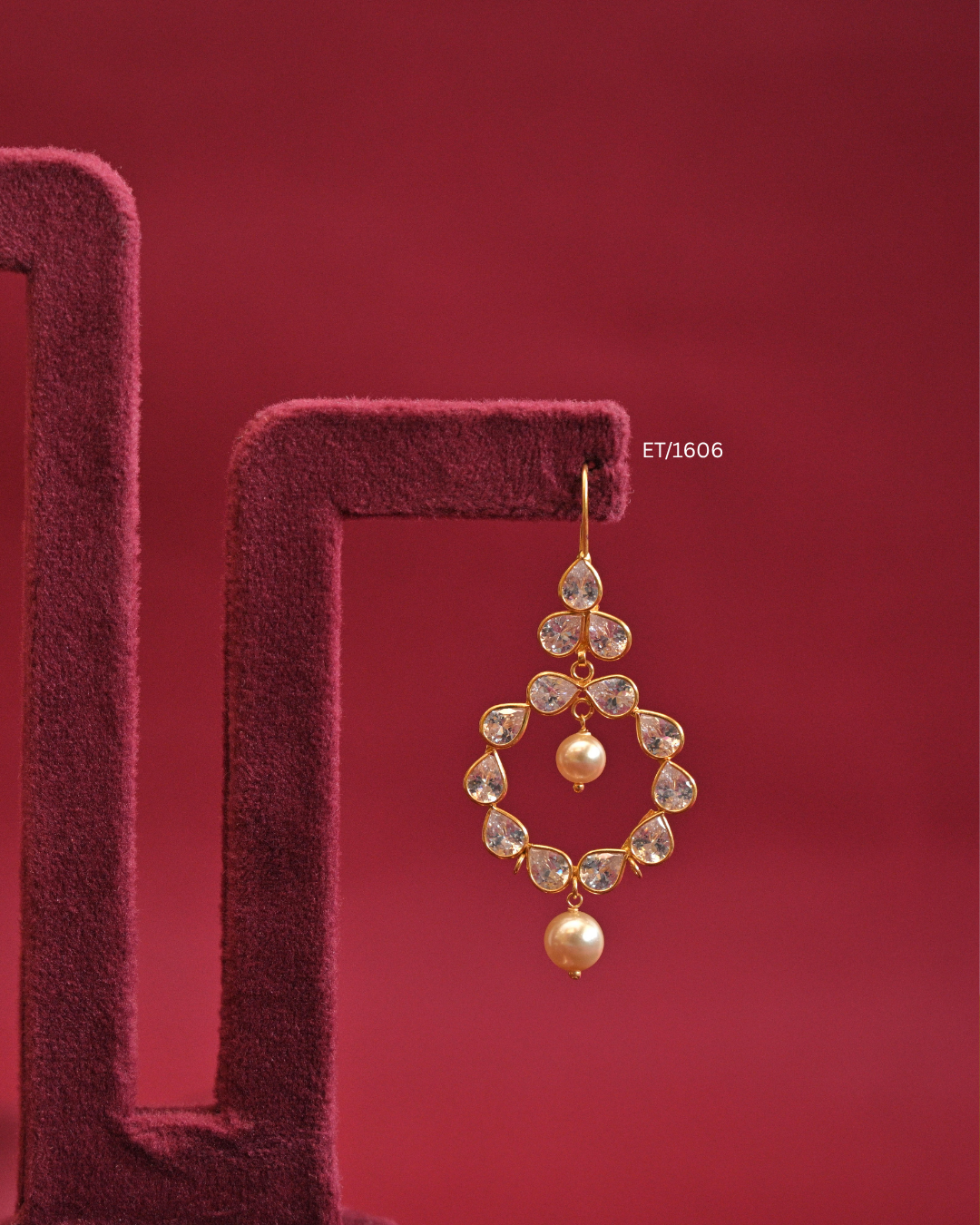 Circular CZ Bezel Frame Drop Earrings with Cultured Pearls | SKU: ET/1606