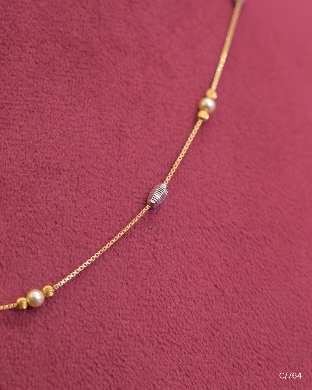 Delicate Station Chain Necklace with Two-Tone Spheres & Cylinders | SKU: C/764