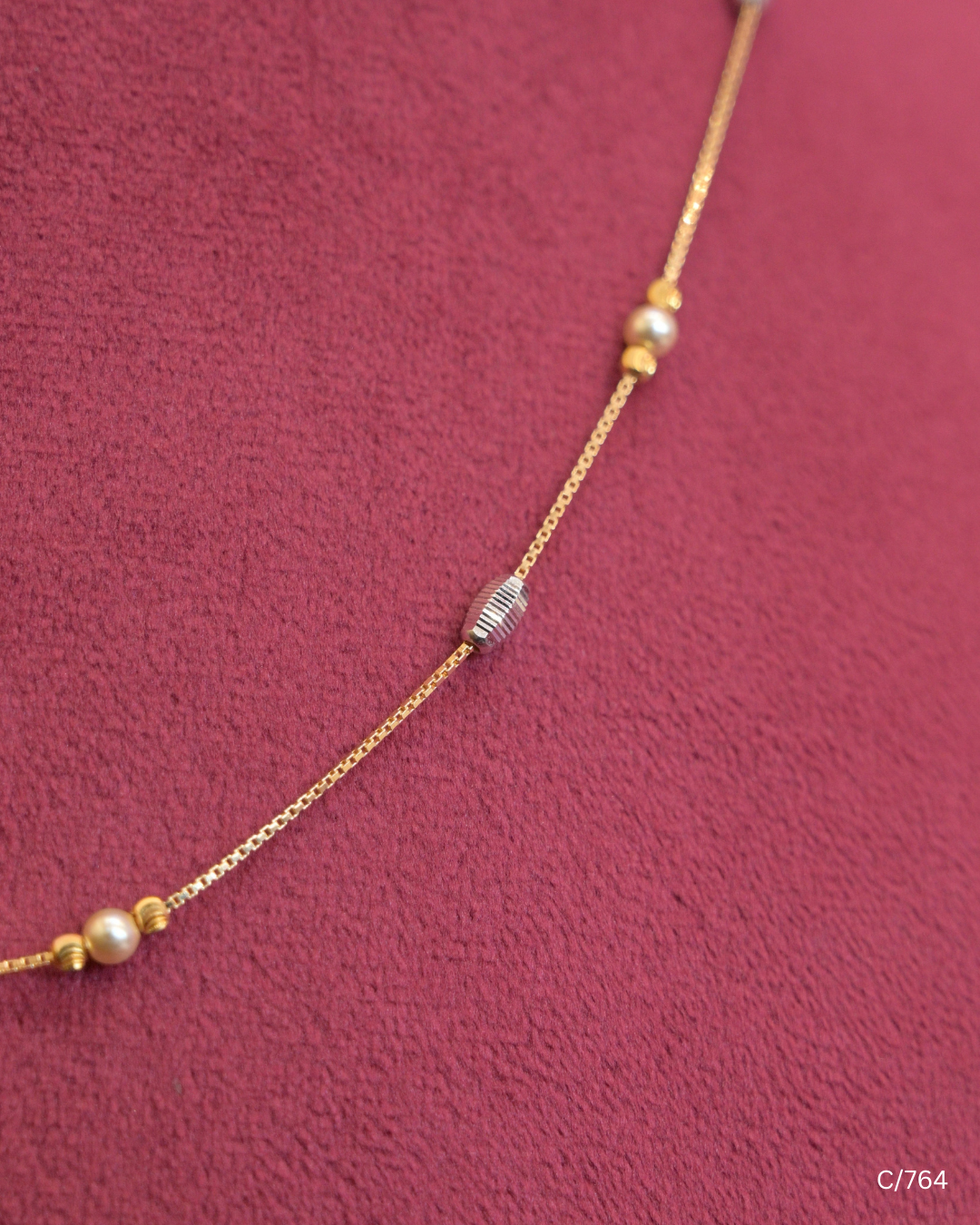 Delicate Station Chain Necklace with Two-Tone Spheres & Cylinders | SKU: C/764