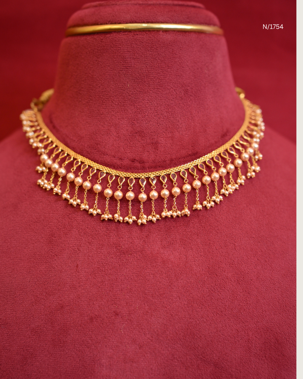 Traditional Double-Tiered Pearl & Micro-Seed Pearl Cluster Fringe Choker Necklace | SKU: N/1754