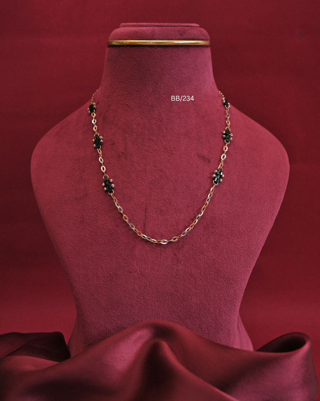 Two-Tone Gold Cable Link Mangalsutra Chain with Black Bead Stations | SKU: BB/234