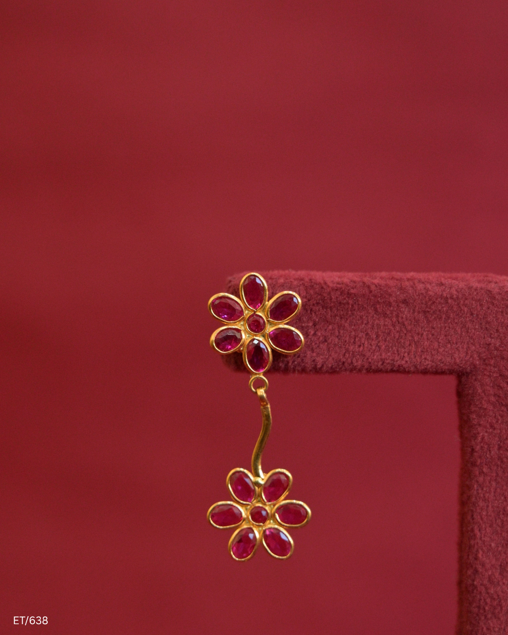 Double Floral Ruby Cluster Dangle Earrings | SKU: ET/638