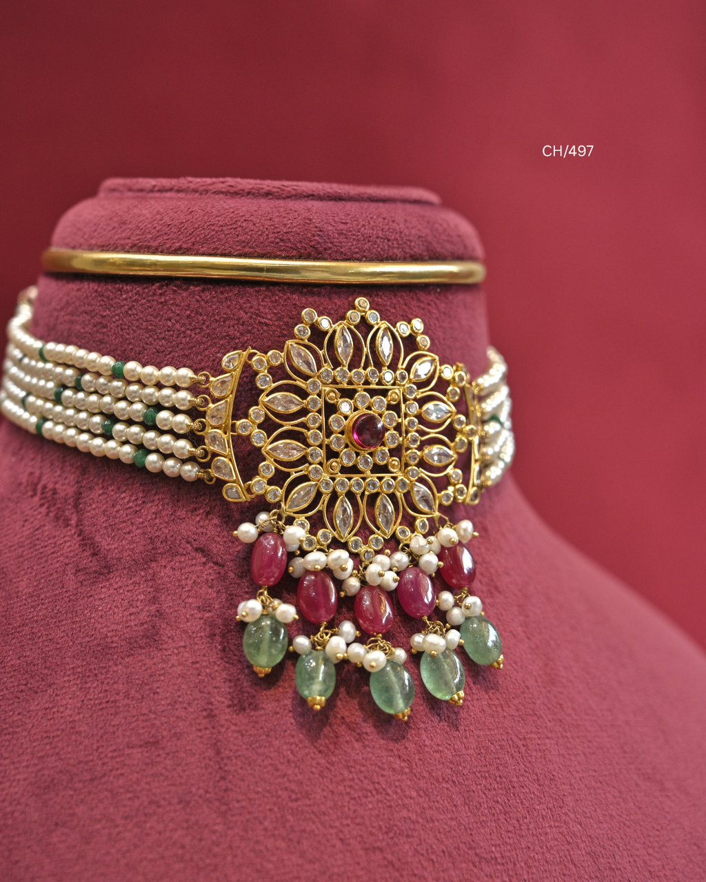 Grand Royal Sunburst Medallion & Multi-Strand Pearl Choker | SKU: CH/497