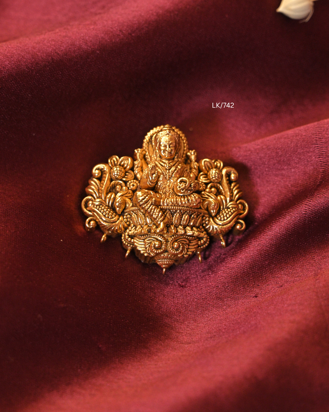 Gold Goddess Lakshmi Peacock Frame Nakshi Temple Pendant |SKU: LK/742