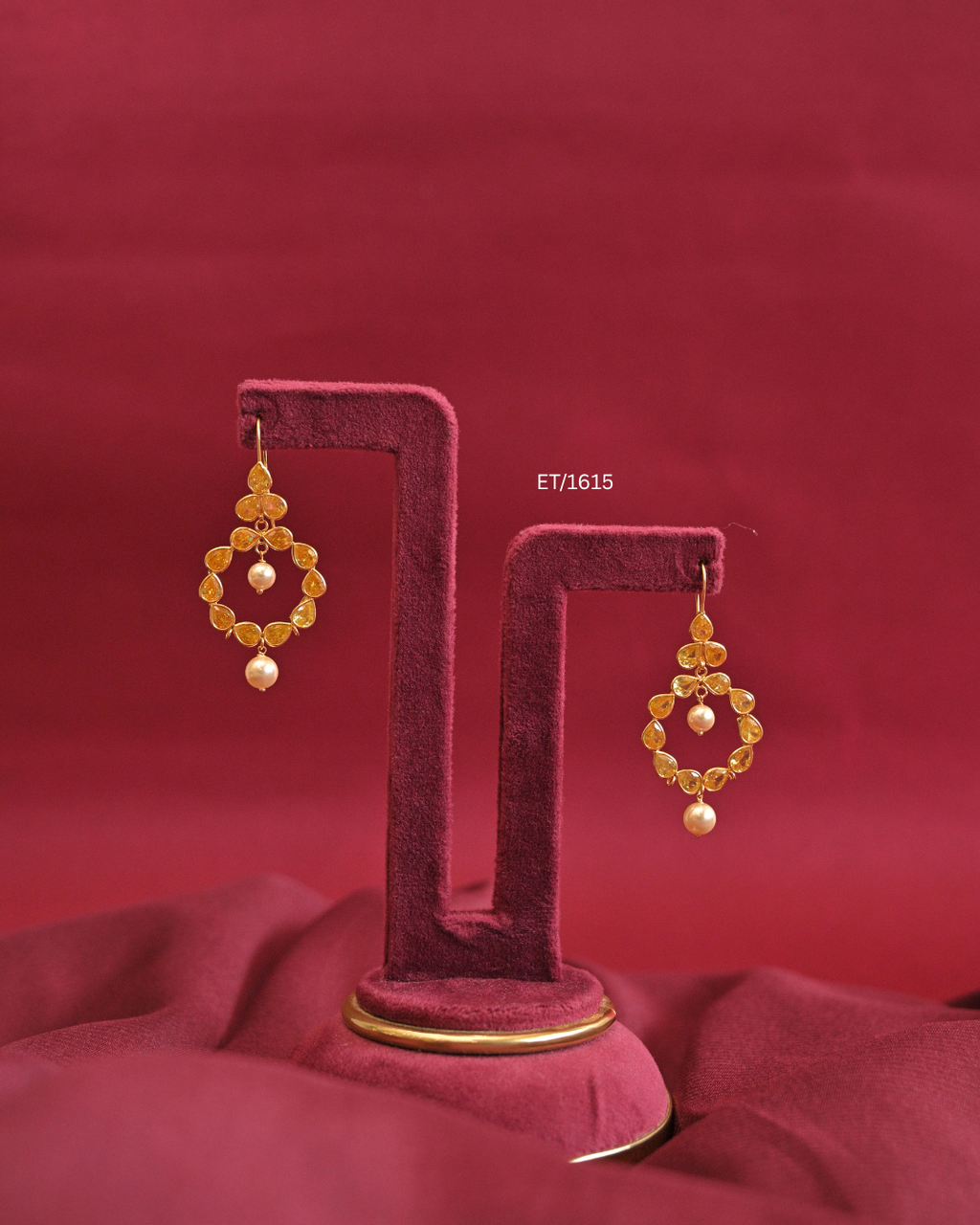 Circular Yellow Sapphire Bezel Frame Drop Earrings with Cultured Pearls |SKU: ET/1615