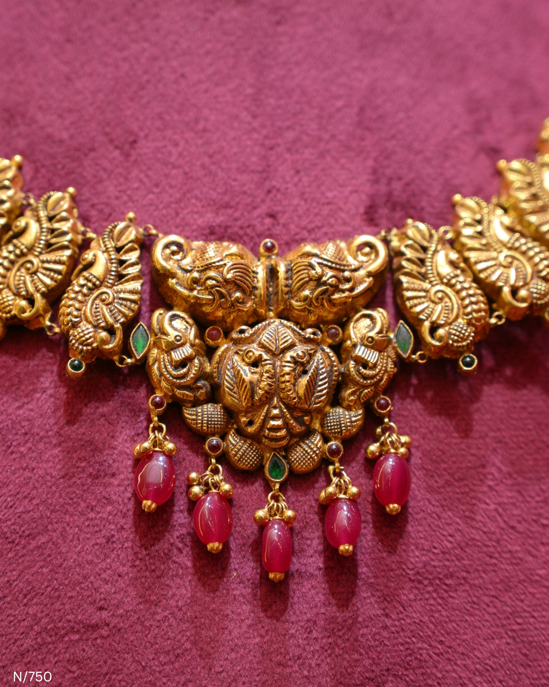 Antique Gold Temple Peacock & Ruby Lightweight Necklace | SKU: N/750