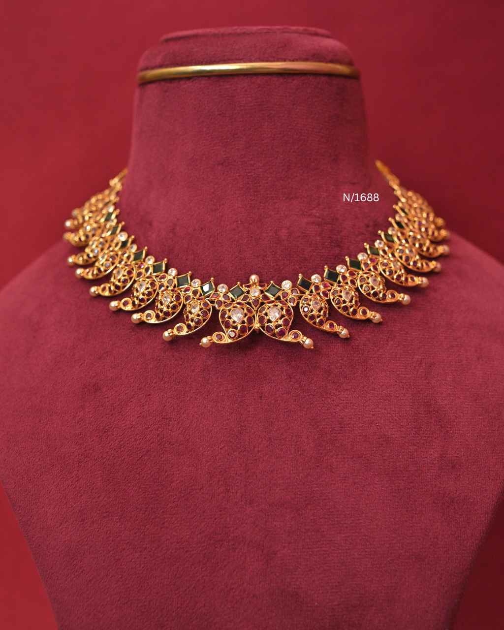 Grand Gem-Studded Mango Mala Necklace with Rubies, Emeralds & CZ Accents |SKU: N/1688