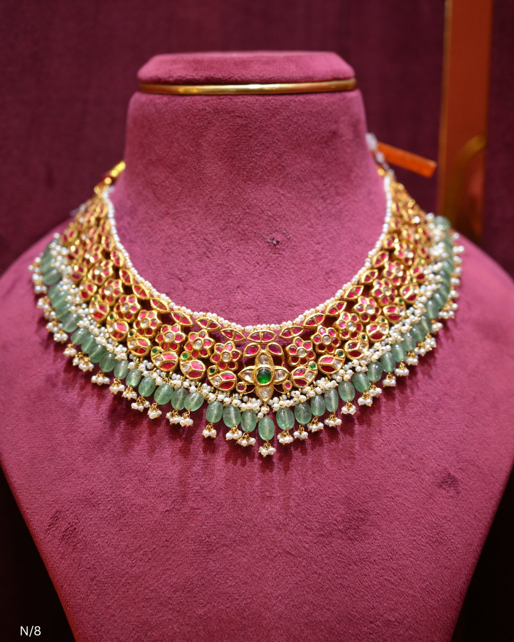 Jadau Polki, Ruby, Emerald & Green Bead Bridal Choker | SKU: N/8