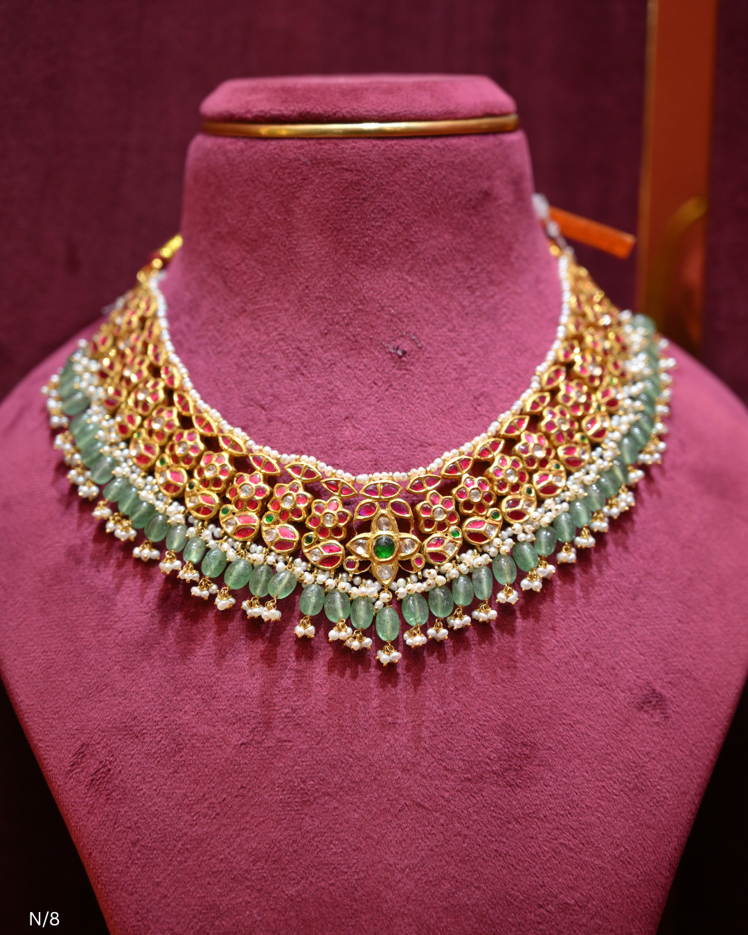 Jadau Polki, Ruby, Emerald & Green Bead Bridal Choker | SKU: N/8