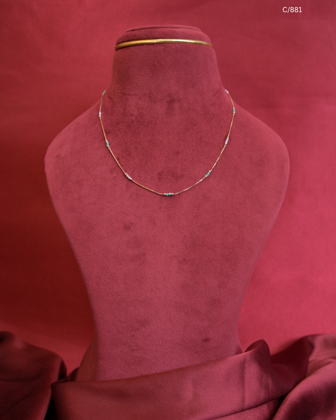 Turquoise & Pearl Dainty Beaded Station Chain Necklace | SKU: C/881