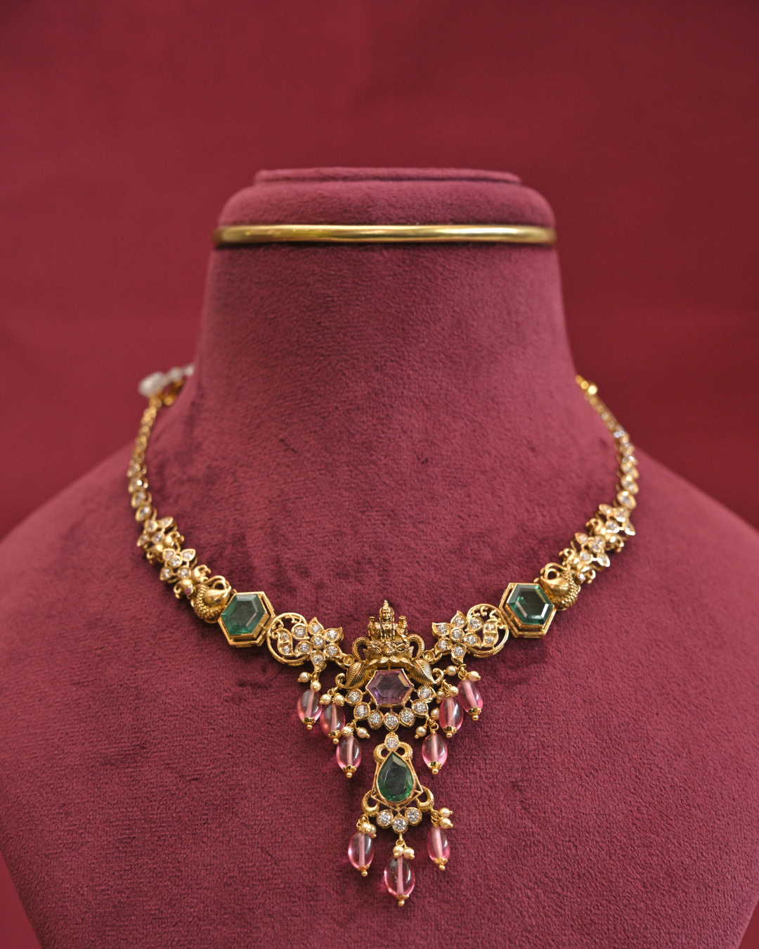 22kt Gold Temple & Floral Cz Necklace | 20.730g | SKU: N/1576