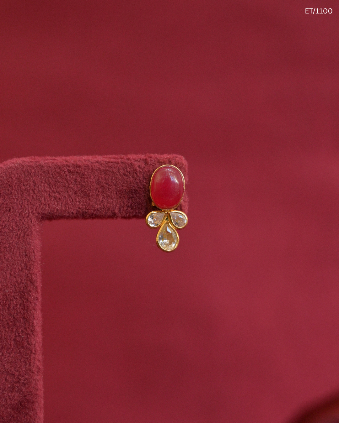 Ruby Cabochon & CZ Polki Cluster Stud Earrings | SKU: ET/1100