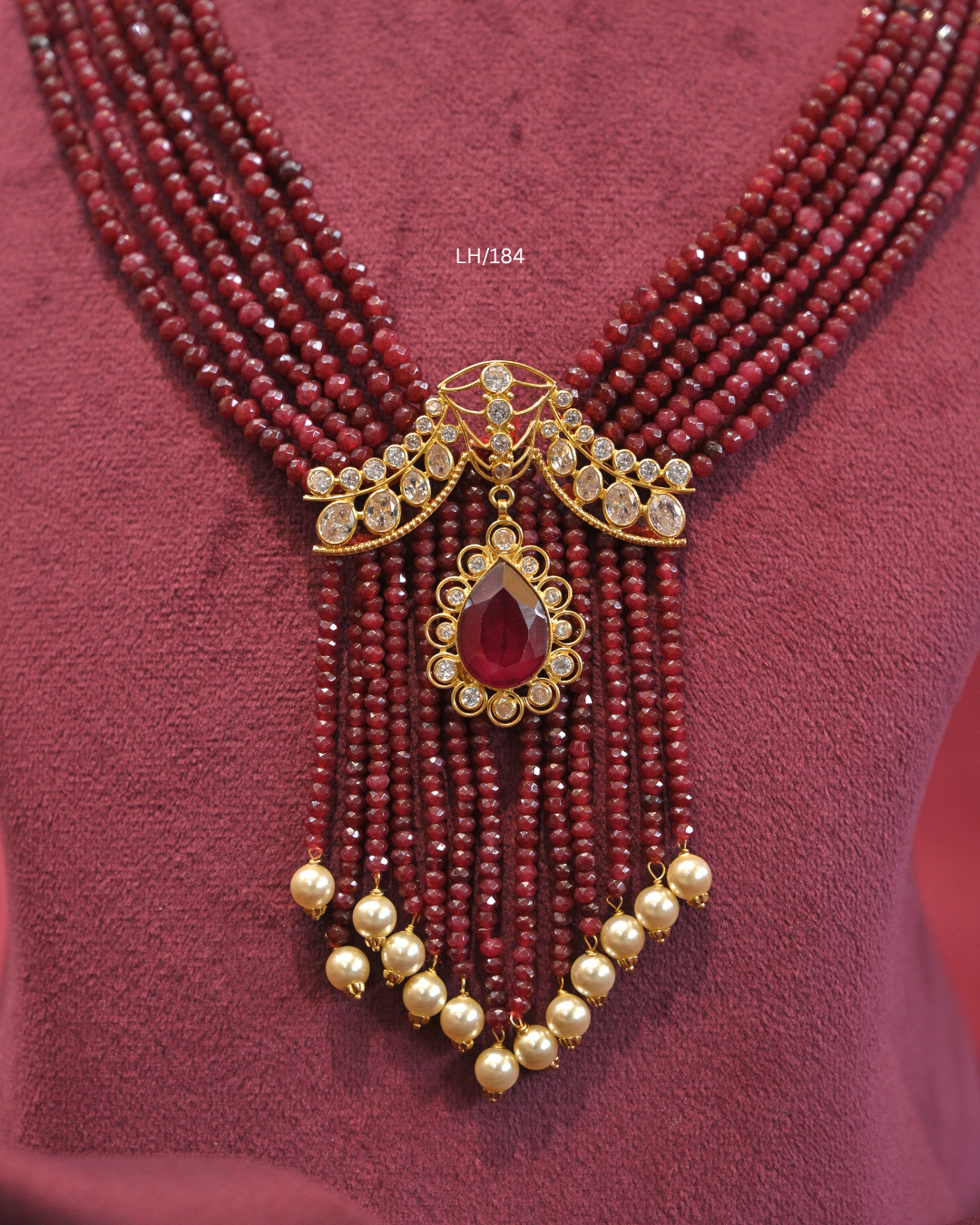 Ruby & CZ Arch Pendant Multi-Strand Ruby Waterfall Haram | SKU: LH/184