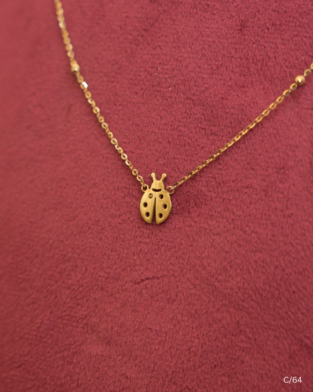 Gold Fine Link Chain Necklace with Ladybug Pendant | SKU: C/64