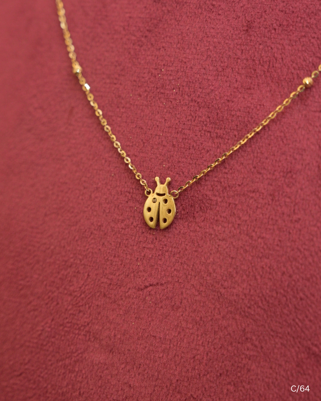Gold Fine Link Chain Necklace with Ladybug Pendant | SKU: C/64