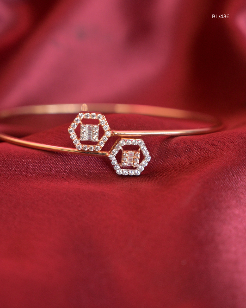 Dual Hexagon Baguette & Round CZ Bypass Cuff Bracelet | SKU: BL/436