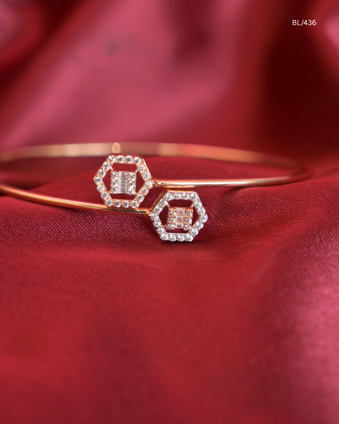Dual Hexagon Baguette & Round CZ Bypass Cuff Bracelet | SKU: BL/436