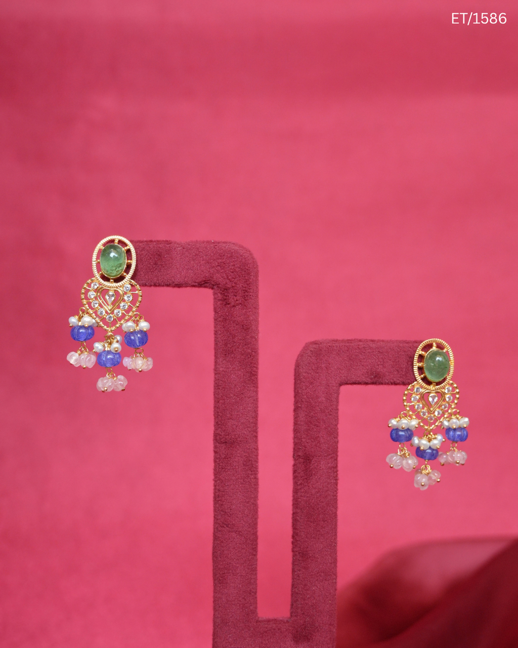 Polki Mint Gemstone & Multigem Bead Drop Earrings | SKU: ET/1586