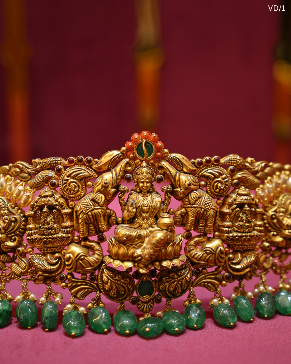 Temple Lakshmi & Green Bead Bridal Vaddanam | SKU: VD/1