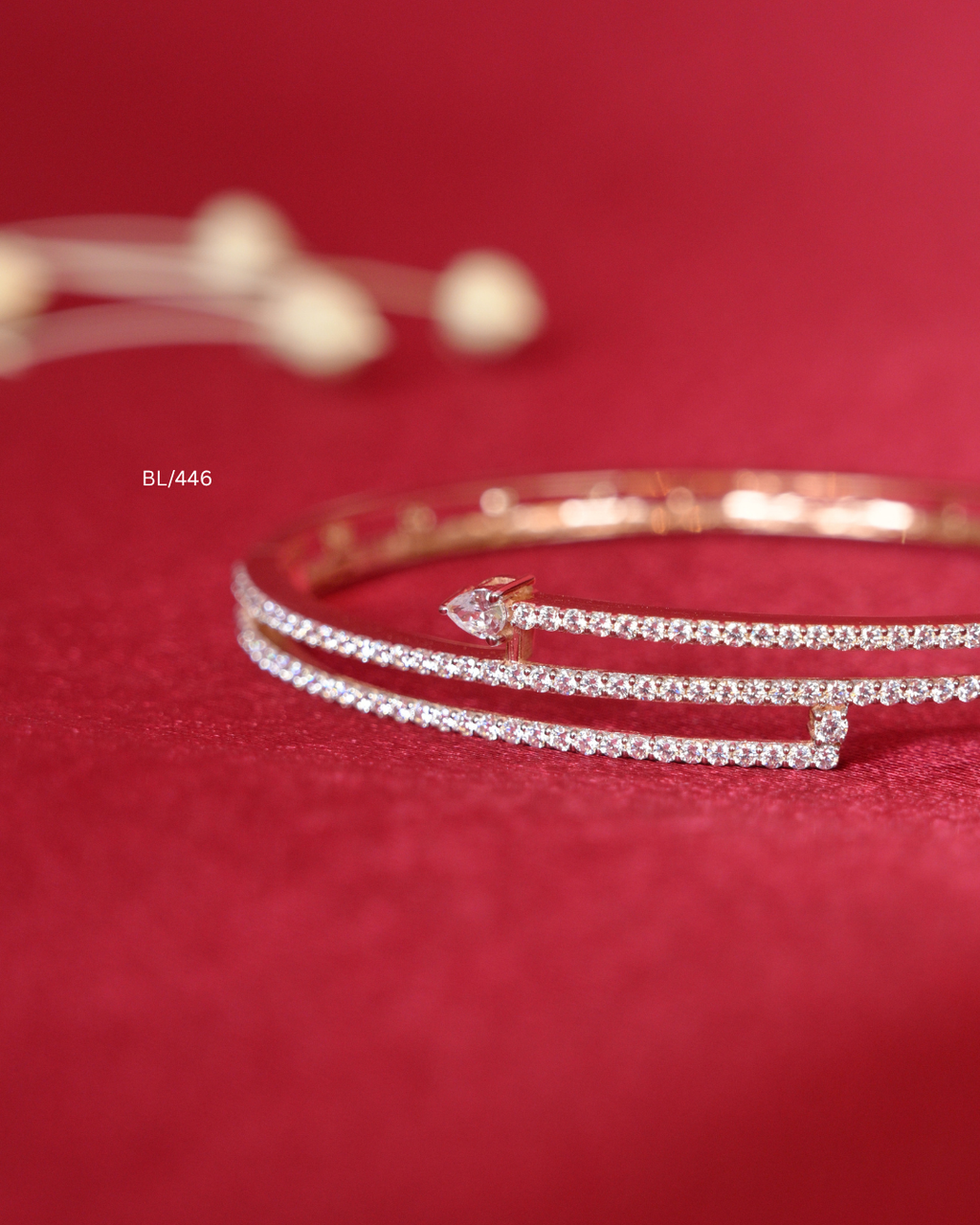 Triple-Tier Pave CZ Bypass Crossover Bangle with Pear CZ Accent | SKU: BL/446