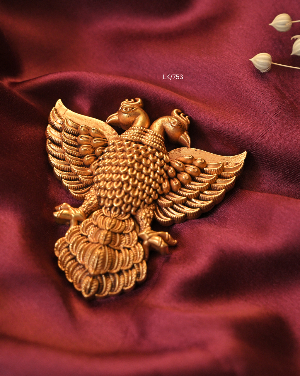 Antique Gold Royal Gandaberunda Temple Pendant | SKU: LK/753