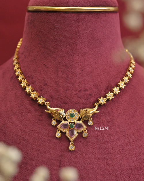 22kt Gold Celestial Elephant Motif Gemstone Necklace | 12.80g Net | SKU: N/1574