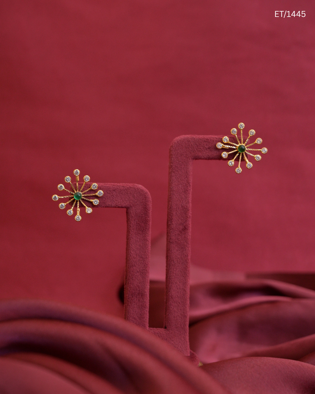 Starburst Green Emerald & CZ Cluster Stud Earrings | SKU: ET/1445