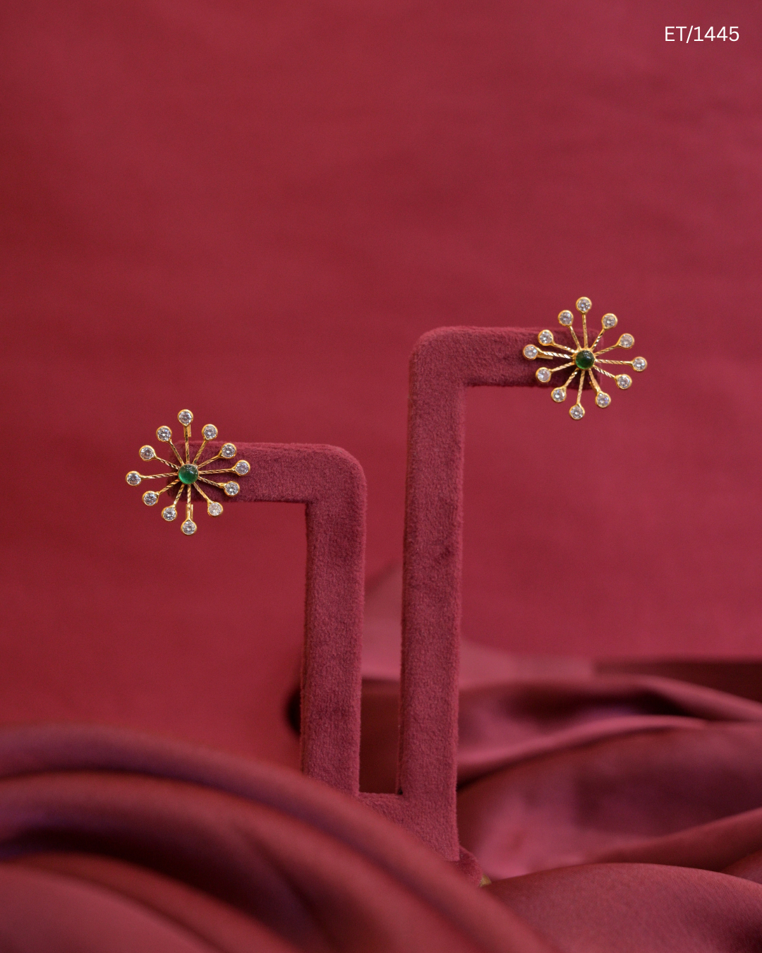 Starburst Green Emerald & CZ Cluster Stud Earrings | SKU: ET/1445
