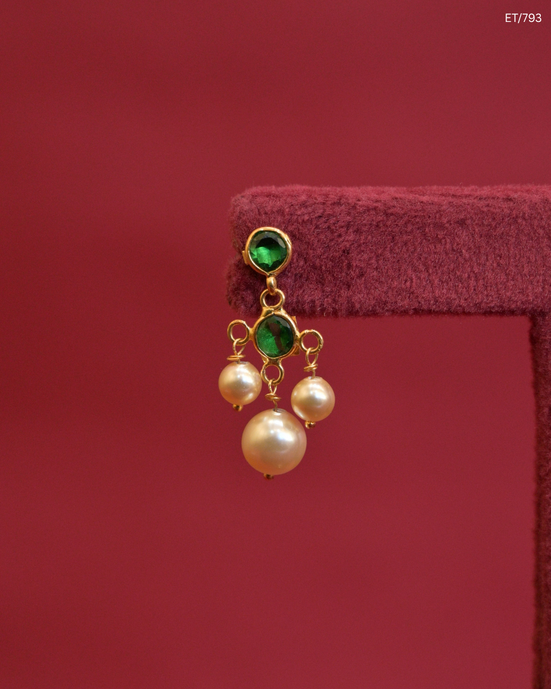 Green Emerald Station & Cultured Pearl Fringe Dangle Earrings | SKU: ET/793