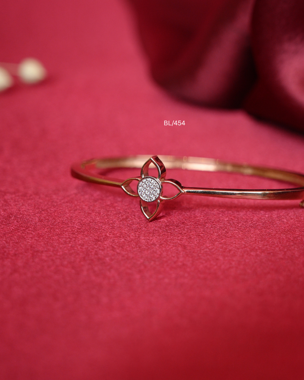 Openwork Four-Petal Floral Station Bangle with Pave CZ Center | SKU: BL/454