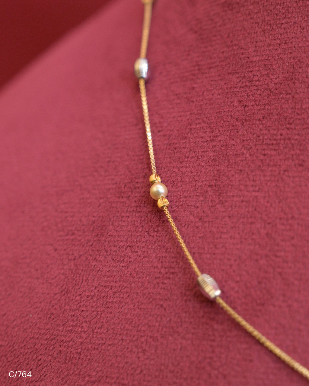 Delicate Station Chain Necklace with Two-Tone Spheres & Cylinders | SKU: C/764