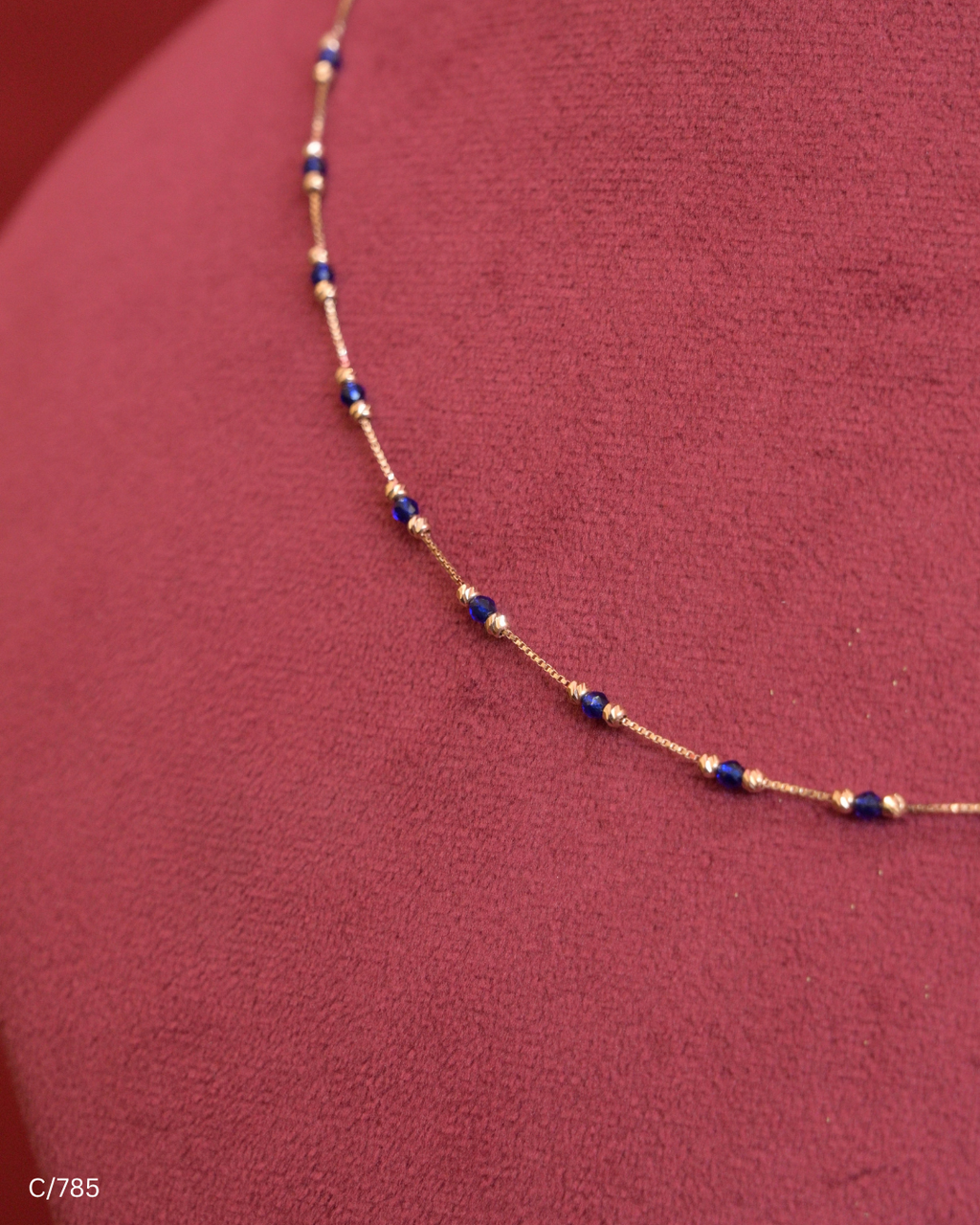 Delicate Station Chain Necklace with Blue Gemstone Beads & Gold Spheres | SKU: C/785
