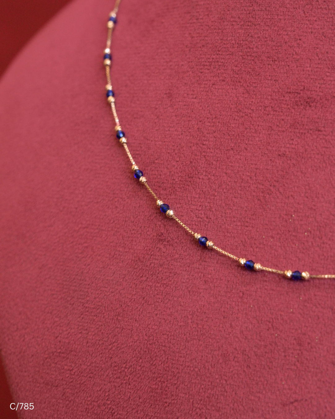 Delicate Station Chain Necklace with Blue Gemstone Beads & Gold Spheres | SKU: C/785