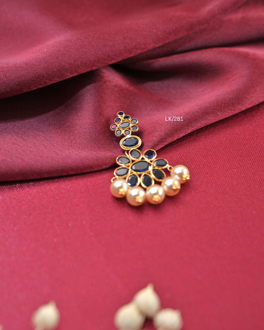 Royal Blue Gemstone Floral Two-Tier Pendant with Pearl Drops | SKU: LK/281