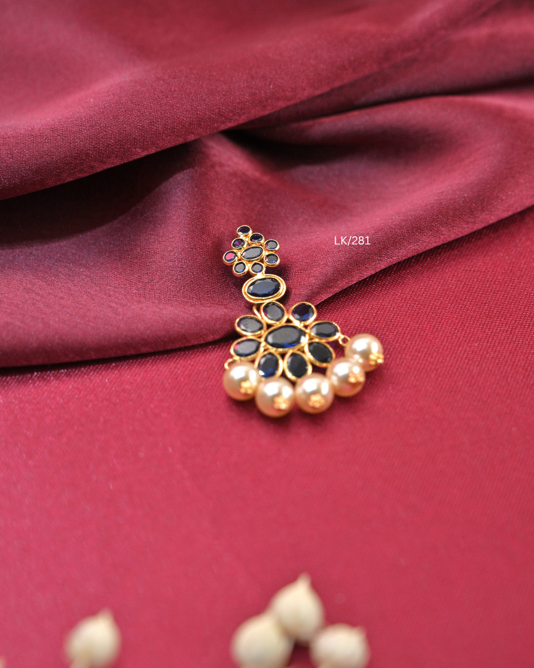 Royal Blue Gemstone Floral Two-Tier Pendant with Pearl Drops | SKU: LK/281