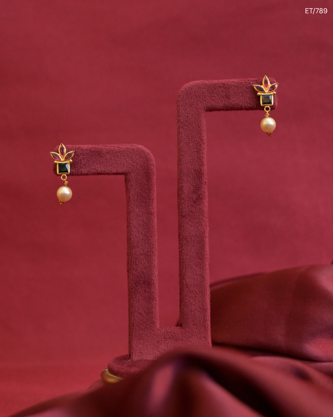 Gold Ruby, Emerald & Pearl Drop Dangle Earrings | SKU: ET/789