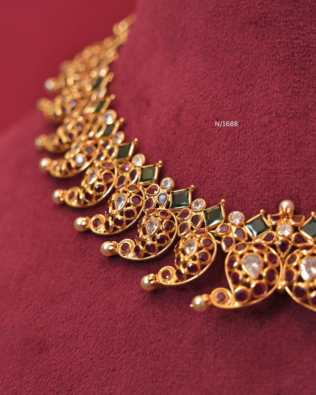 Grand Gem-Studded Mango Mala Necklace with Rubies, Emeralds & CZ Accents |SKU: N/1688