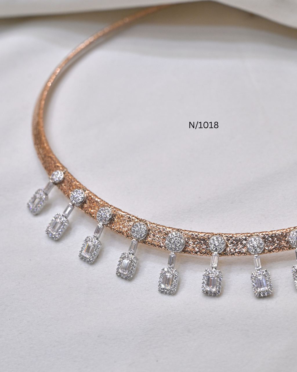 Italian Textured Mesh Collar CZ Drop Kanti | SKU: N/1018