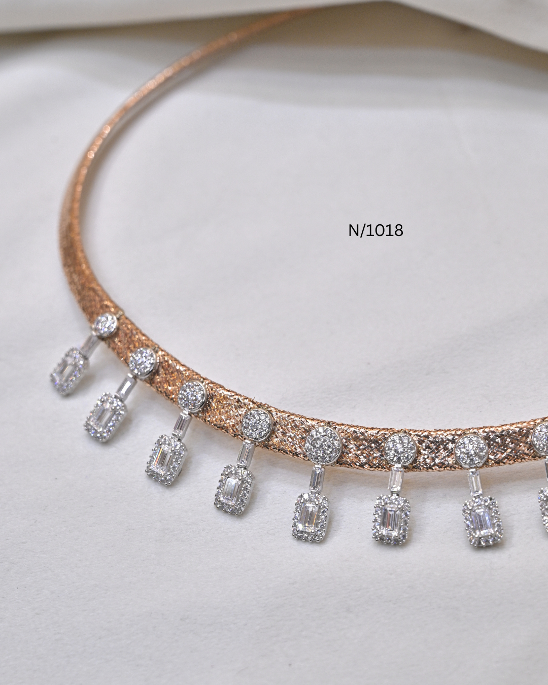 Italian Textured Mesh Collar CZ Drop Kanti | SKU: N/1018