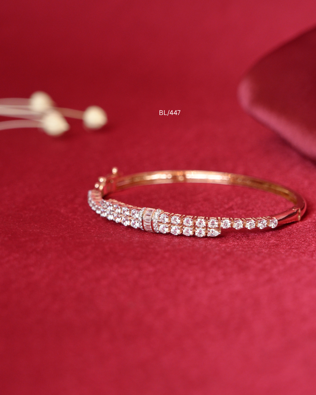 Dual-Row CZ Tennis Style Bypass Bangle with Baguette Center Accent | SKU: BL/447