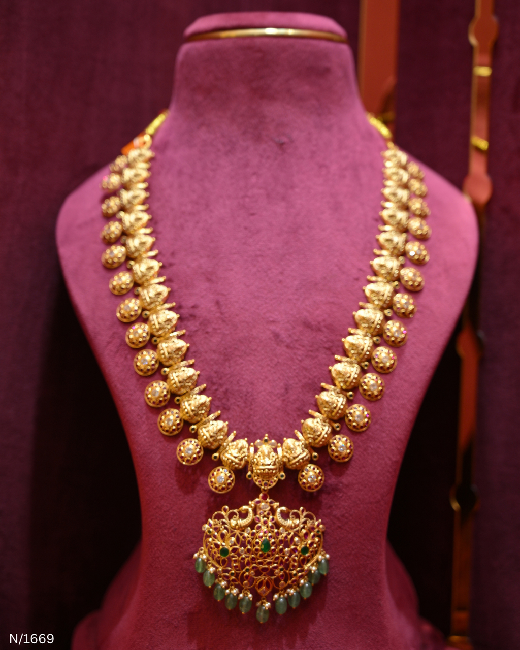 Antique Gold Temple Mango & Nakshi Bridal Long Haram | SKU: N/1669