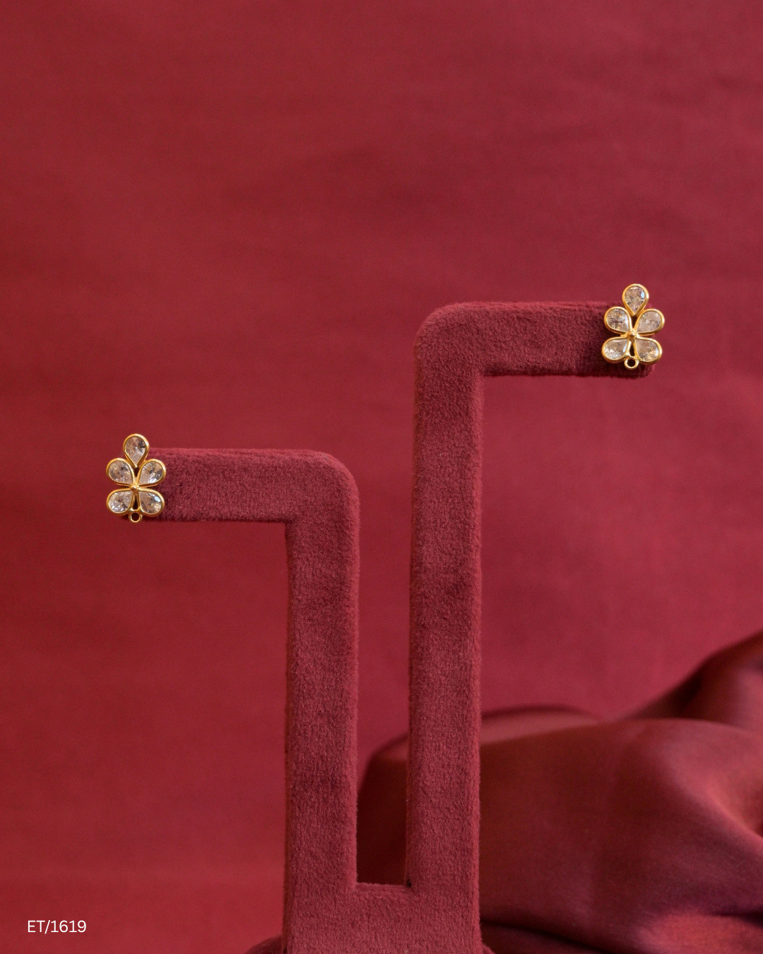 CZ Polki Four-Petal Floral Stud Earrings | SKU: ET/1619