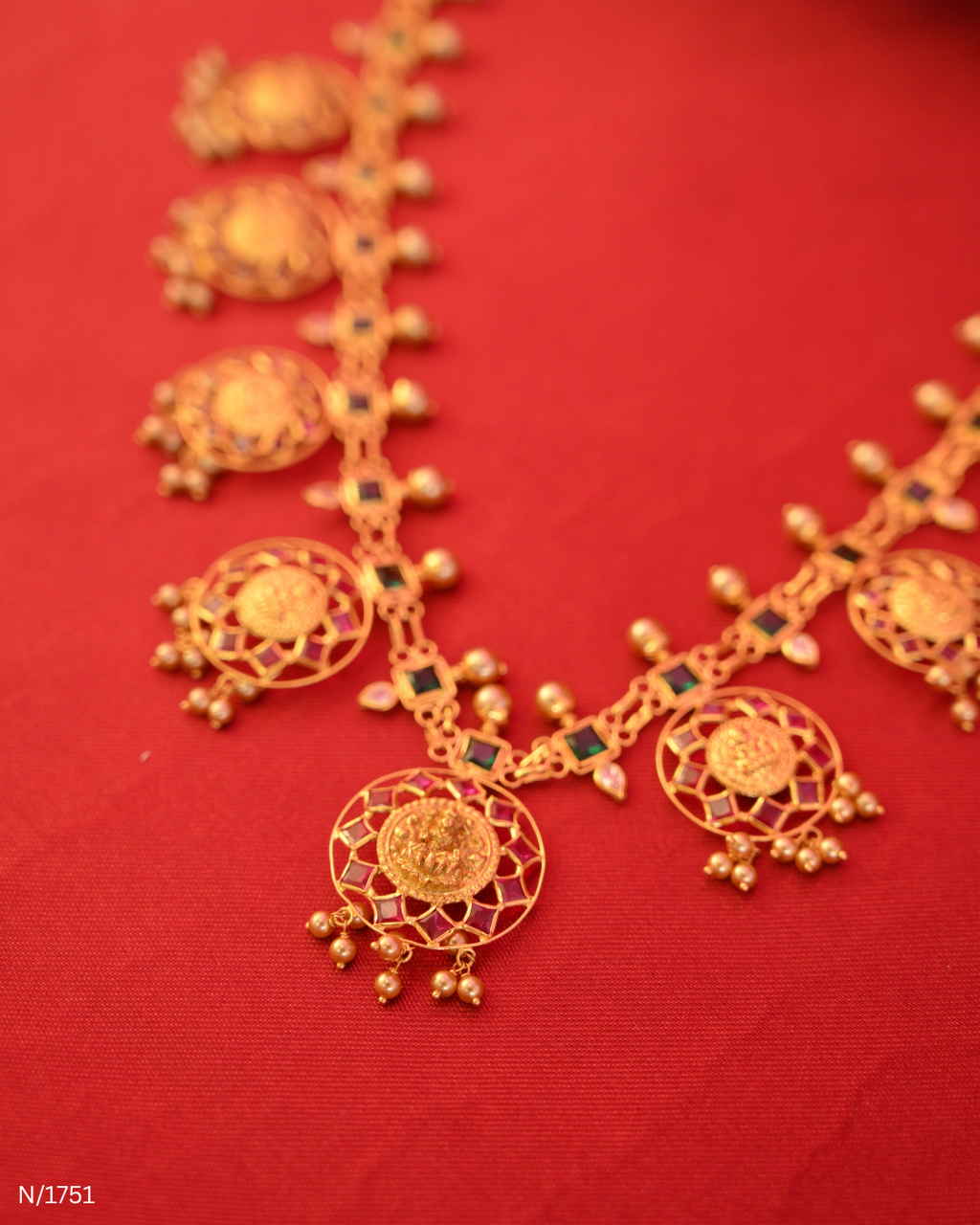 Antique Gold Temple Coin & Gemstone Lightweight Necklace | SKU: N/1751