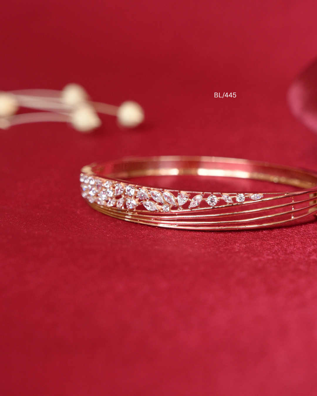 Multi-Strand Wave Statement Bangle with Marquise & Round CZ Cluster | SKU: BL/445
