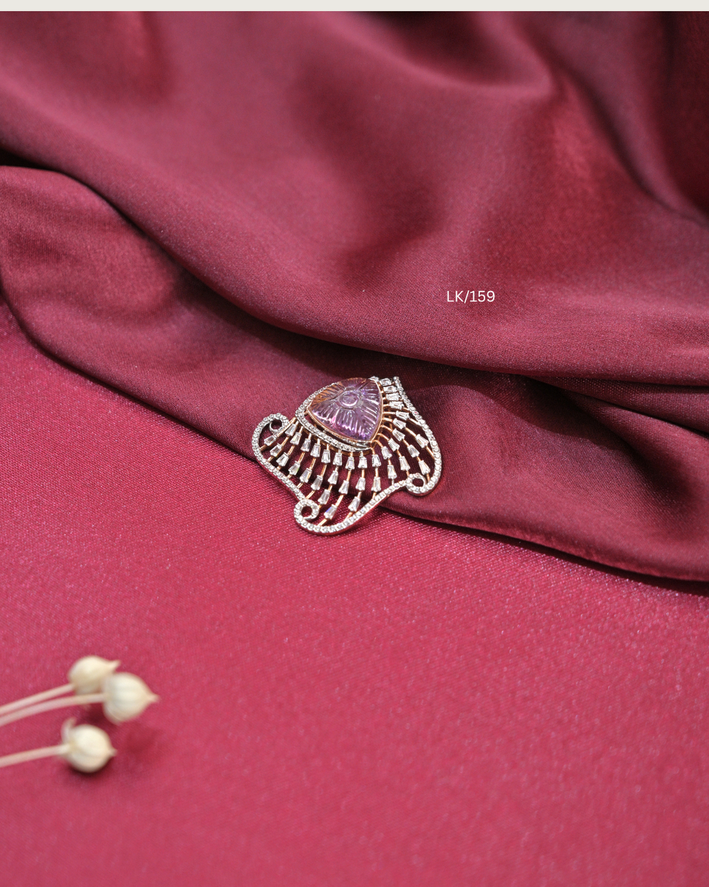 Carved Trillion Gemstone & CZ Baguette Fan Pendant |  SKU: LK/159