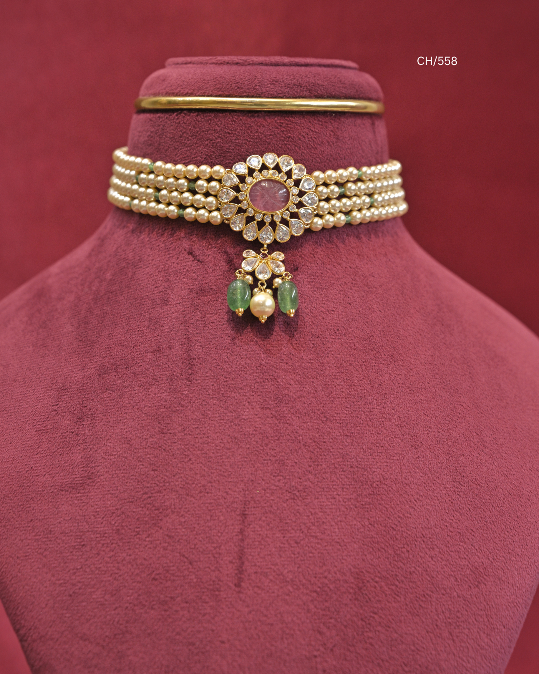 Carved Ruby Sunburst Medallion & Pearl Choker | SKU: CH/558
