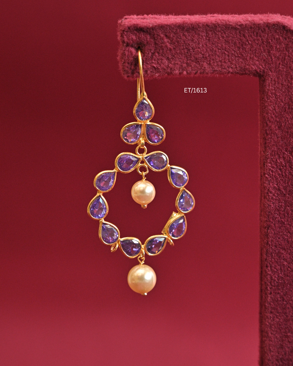 Circular Amethyst Bezel Frame Drop Earrings with Cultured Pearls | SKU: ET/1613