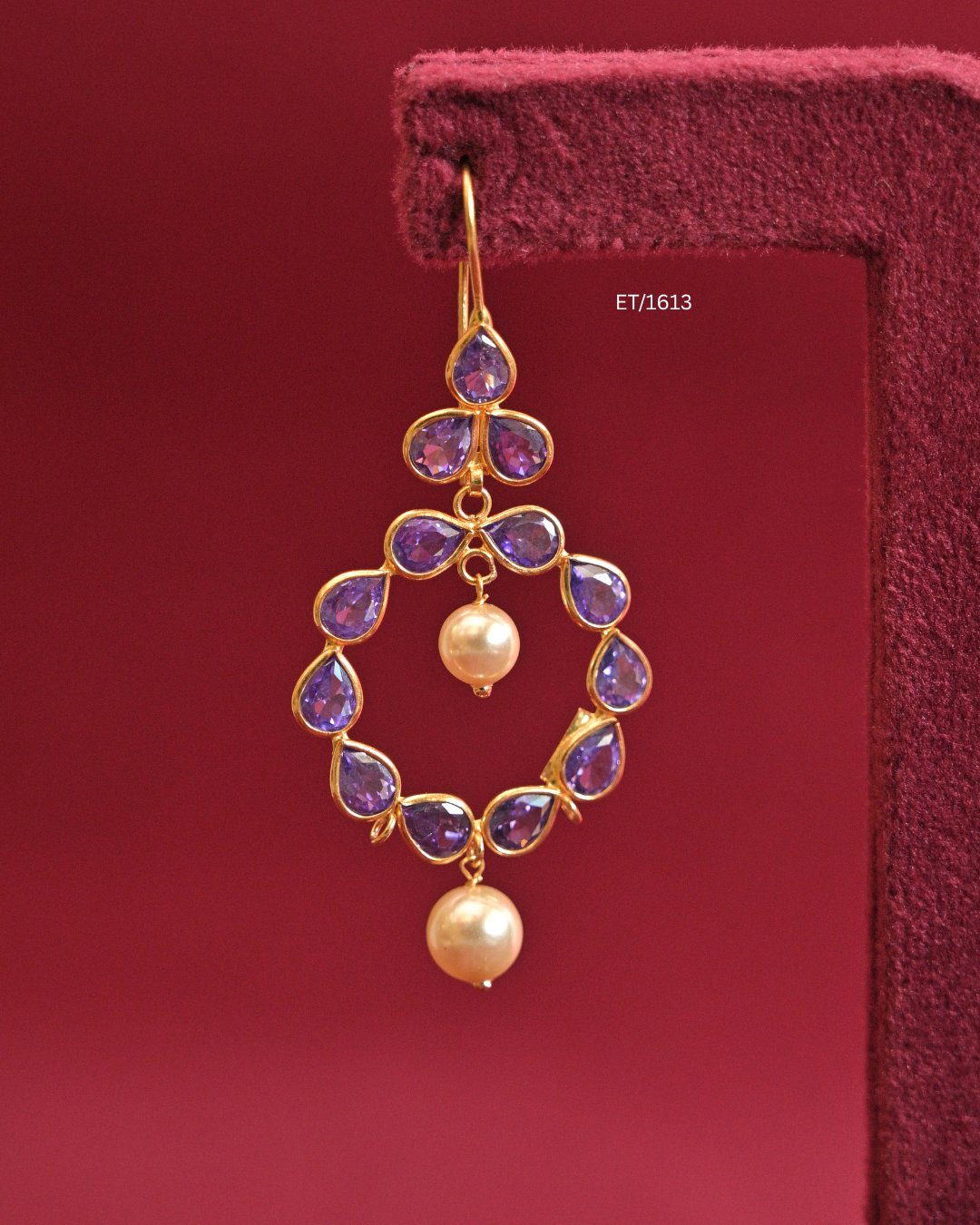 Circular Amethyst Bezel Frame Drop Earrings with Cultured Pearls | SKU: ET/1613