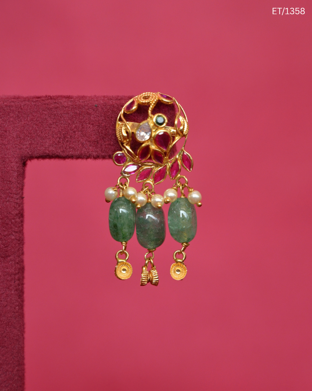 Polki Ruby & Emerald Bead Drop Earrings | SKU: ET/1358