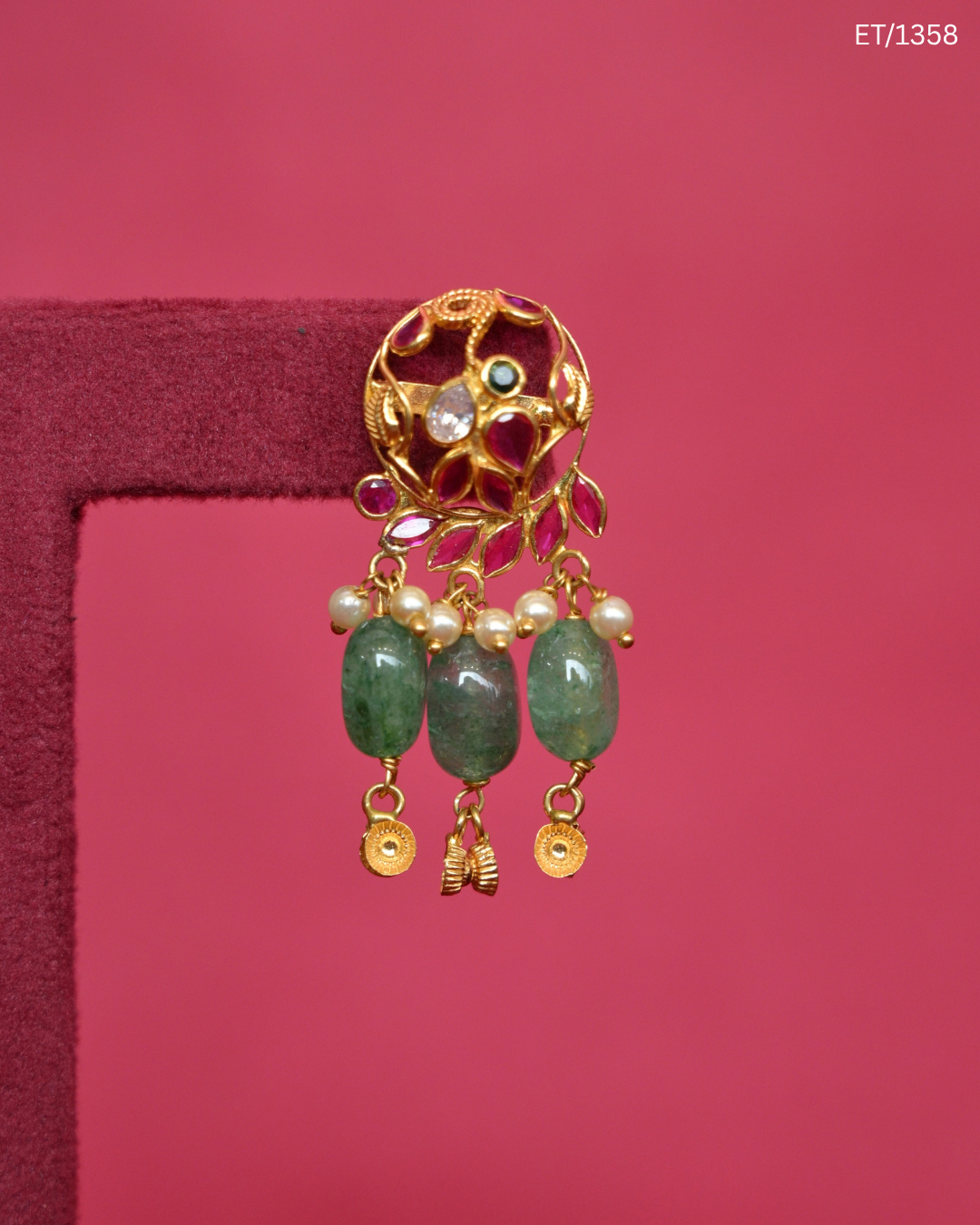 Polki Ruby & Emerald Bead Drop Earrings | SKU: ET/1358